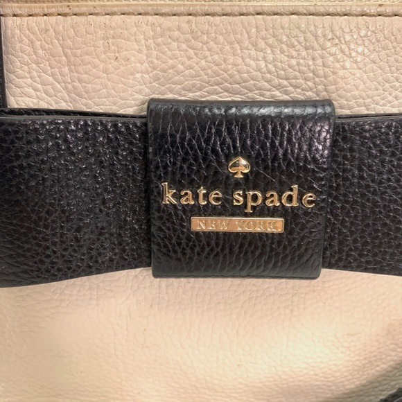 KATE SPADE Ivory Black Leather Handbag Purse Tote - Picture 6 of 16